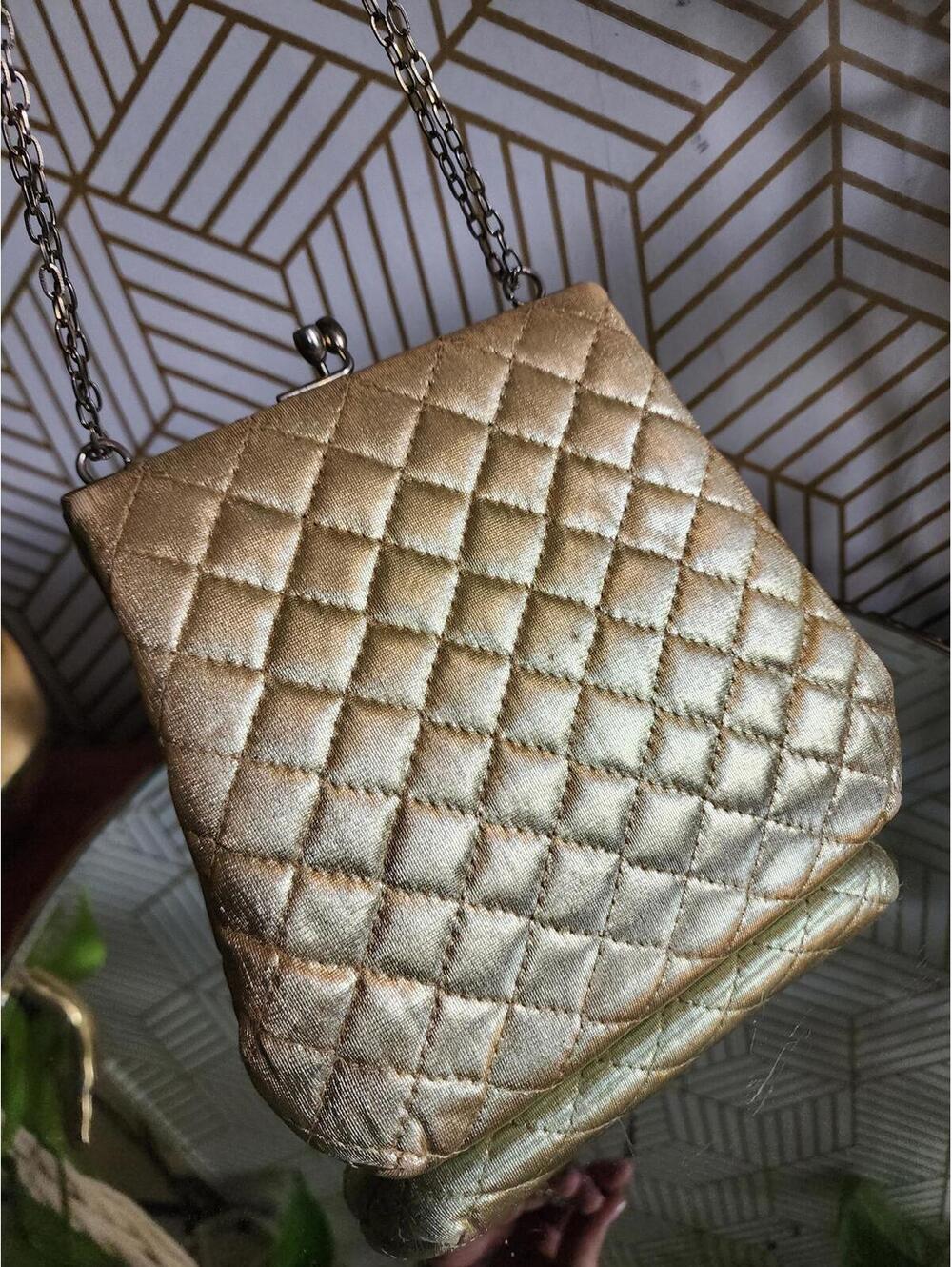 Vintage Gold Harry Levine, HL Clutch Bag w/ Chain Strap and Attached Coin Purse